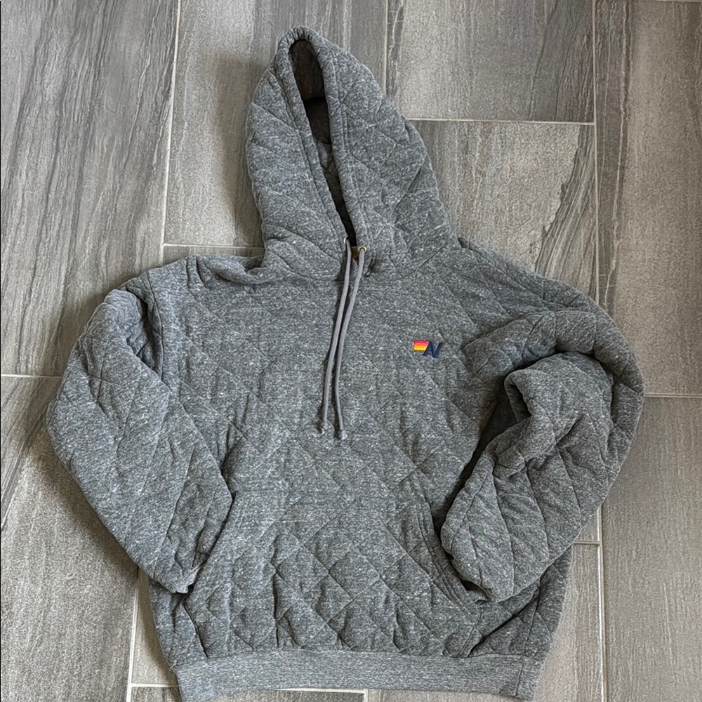 QUILTED RELAXED PULLOVER HOODIE - HEATHER GREY
